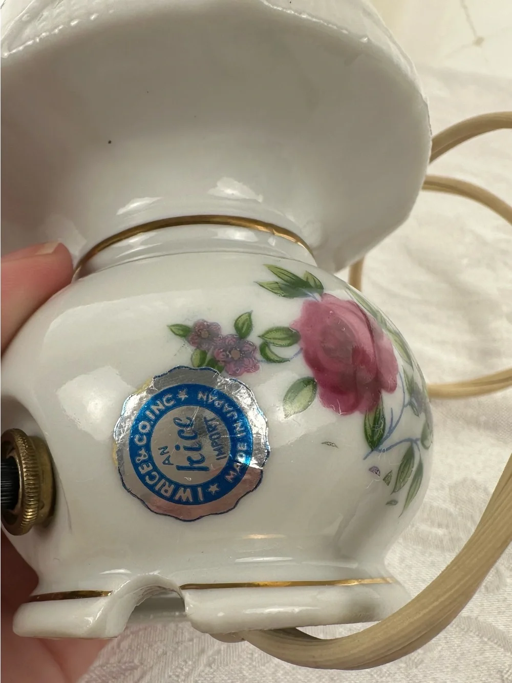 Vintage Porcelain Floral Tabletop Nightlight- Pink Rose Accent